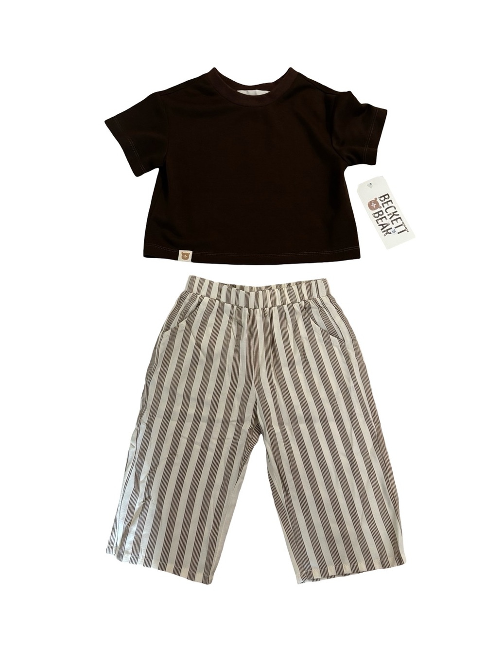 Beckett & Bear Brown Tee + Striped Pant Set. 18 months